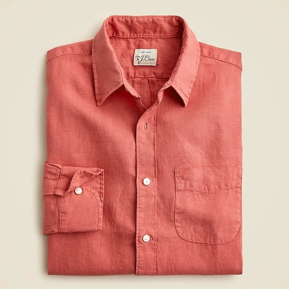 NWT J.Crew Washed linen shirt w/ point collar Medium Seasoned Red Preppy Casual